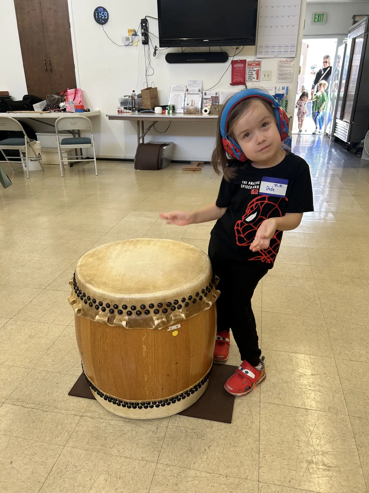 Dede at taiko lessons.